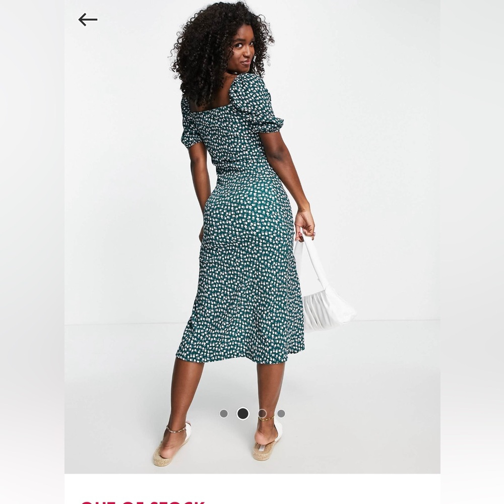 Monki short sleeve midi dress with side split and puff sleeves in floral size XS